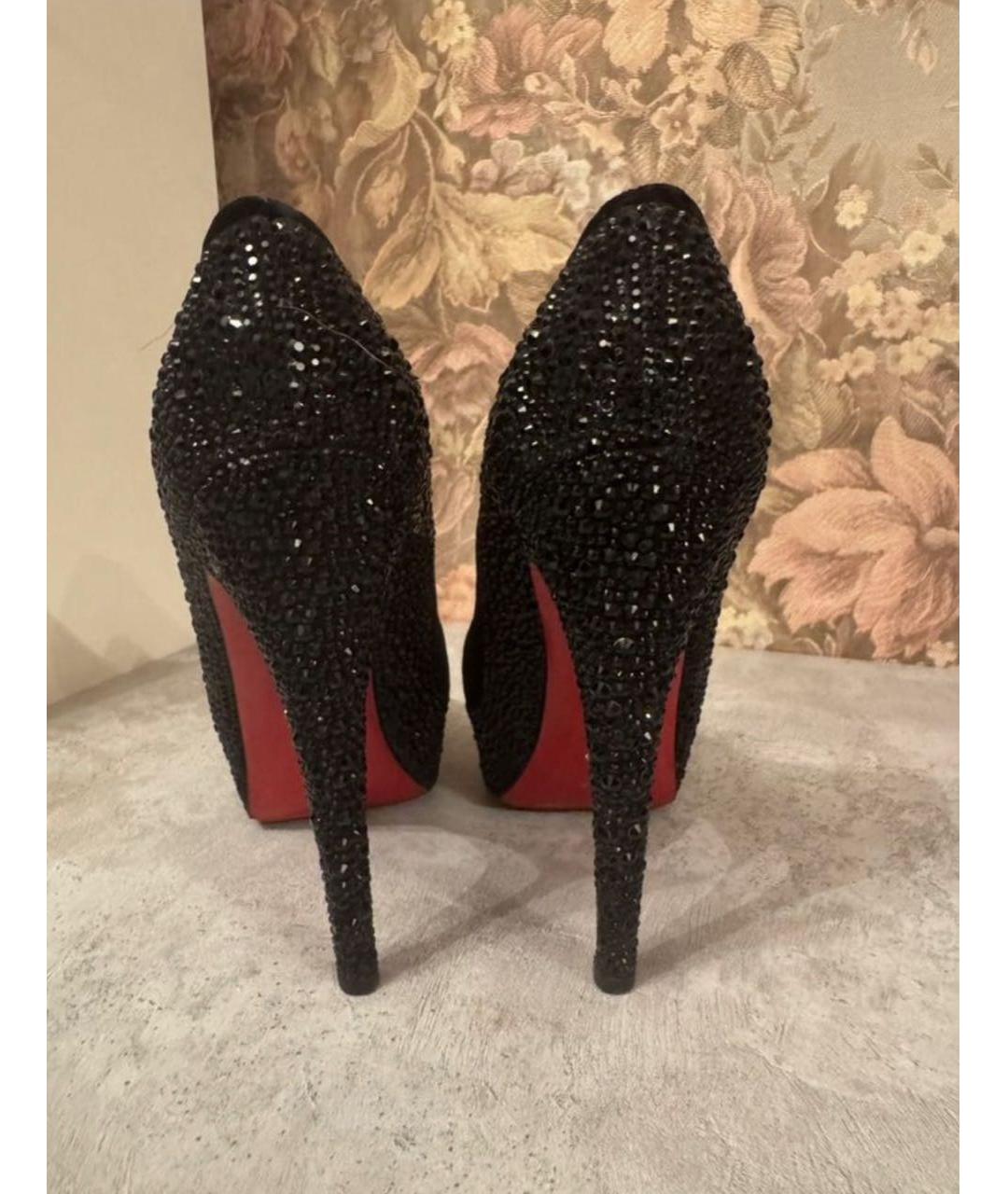 CHRISTIAN LOUBOUTIN Черные бархатные туфли, фото 3