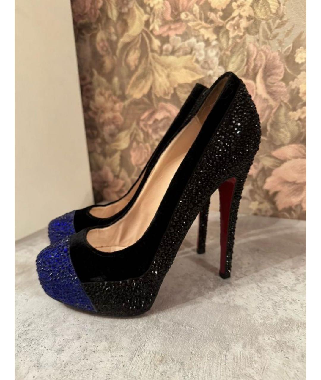 CHRISTIAN LOUBOUTIN Черные бархатные туфли, фото 4