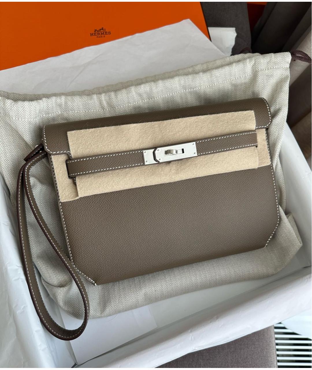 HERMES Коричневая кожаная барсетка, фото 4