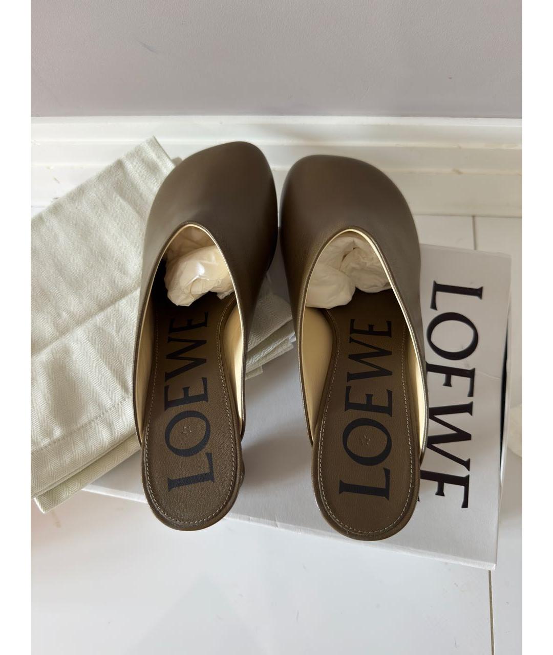LOEWE Хаки кожаные мюли, фото 3