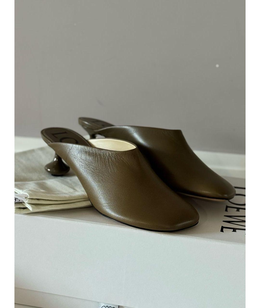 LOEWE Хаки кожаные мюли, фото 9