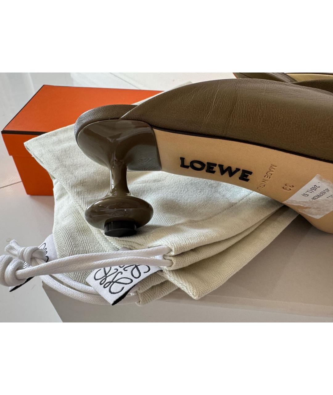 LOEWE Хаки кожаные мюли, фото 8
