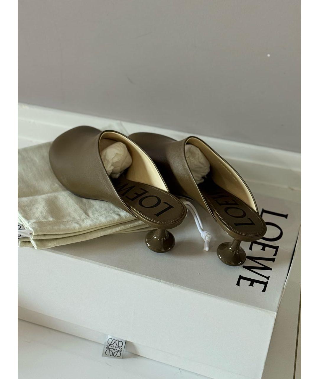 LOEWE Хаки кожаные мюли, фото 5