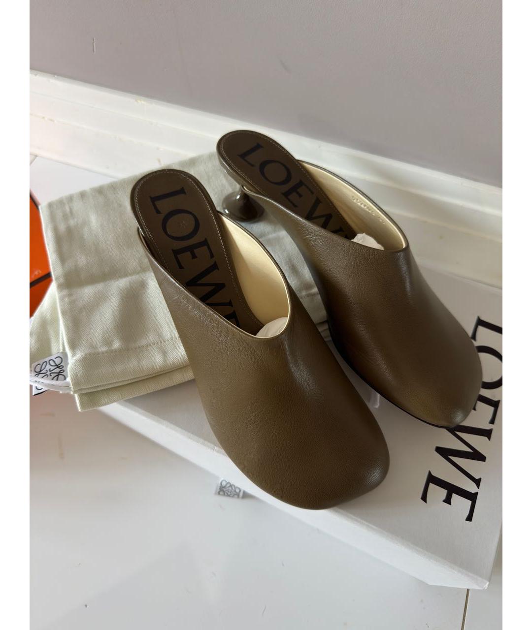 LOEWE Хаки кожаные мюли, фото 6