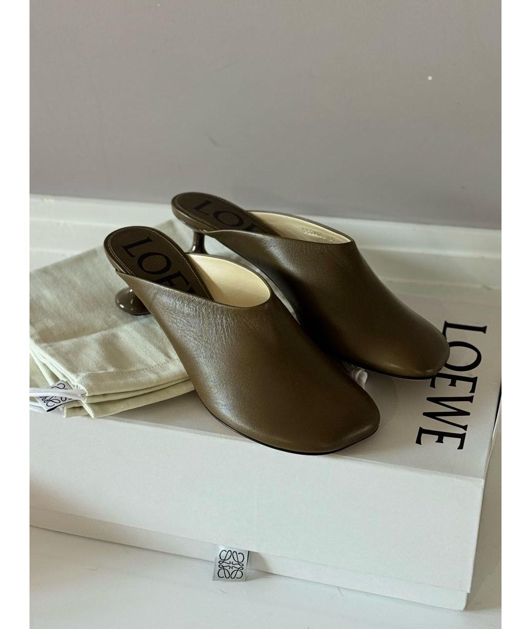 LOEWE Хаки кожаные мюли, фото 7