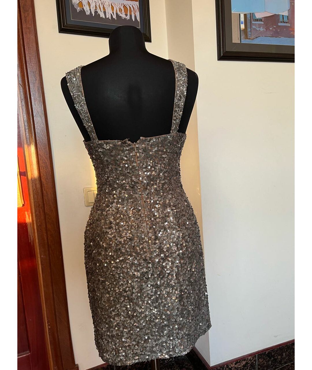 SHERRI HILL Антрацитовое шелковое коктейльное платье, фото 3