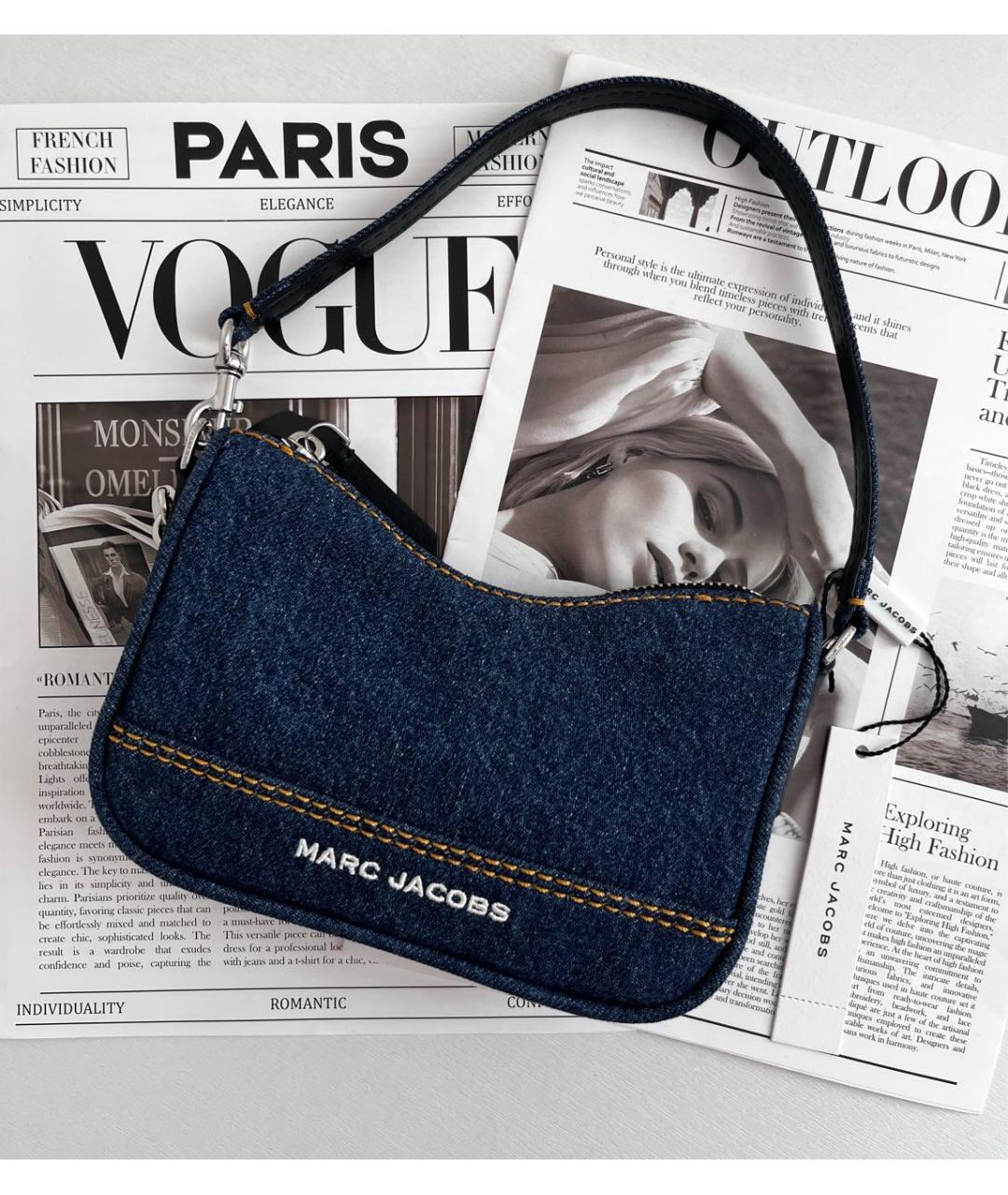 MARC JACOBS Темно-синяя деним сумка с короткими ручками, фото 2