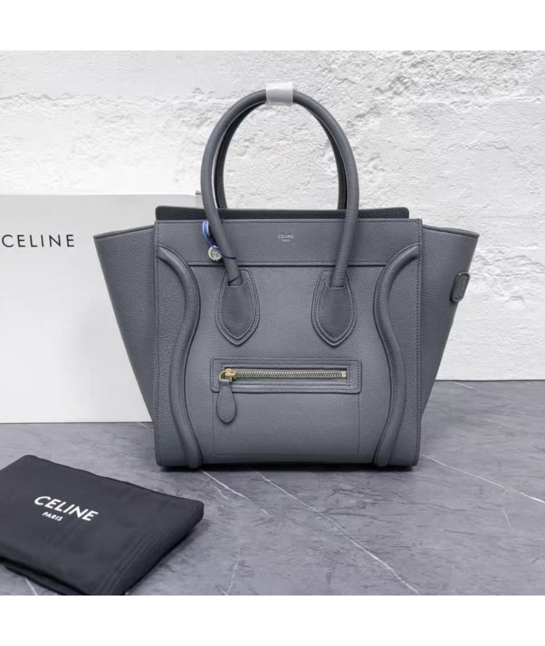 CELINE Серая кожаная сумка тоут, фото 2