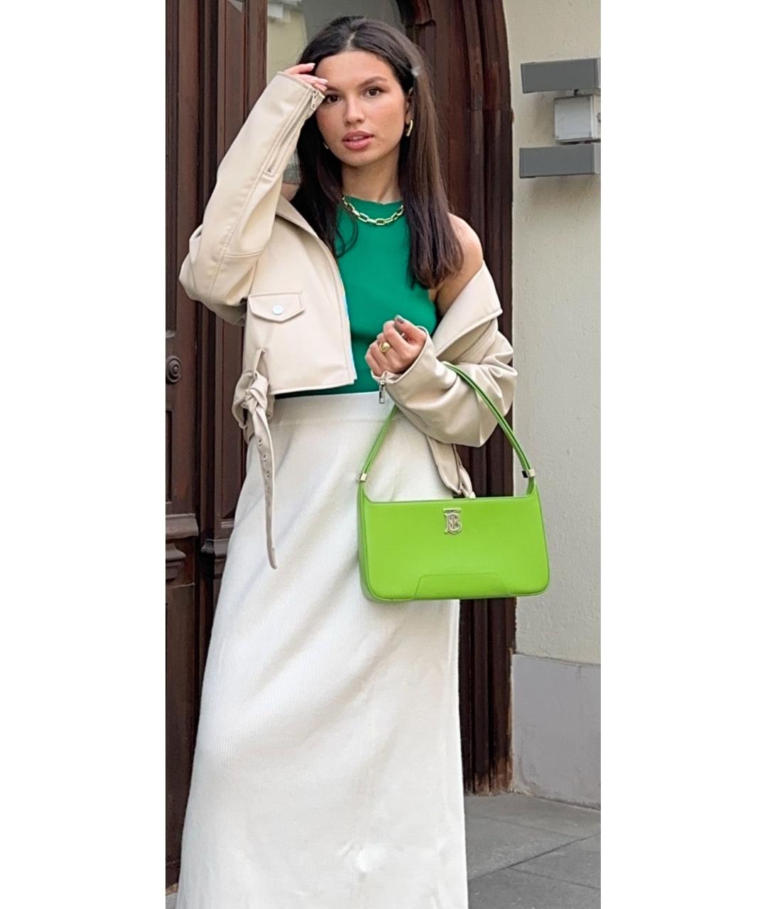 BURBERRY Зеленая кожаная сумка с короткими ручками, фото 8