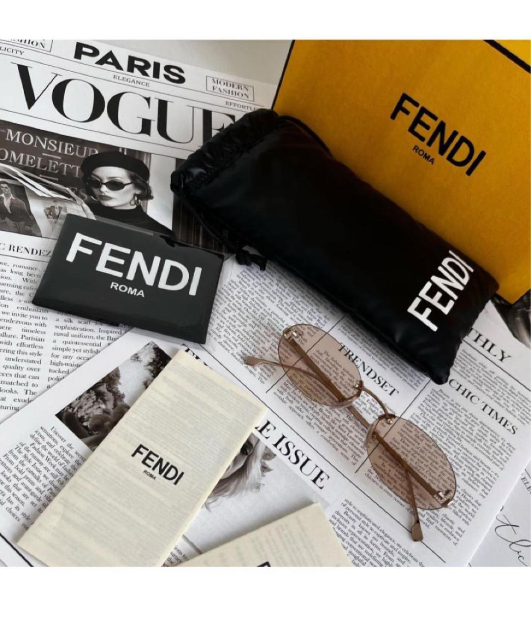 FENDI Бежевые металлические солнцезащитные очки, фото 7