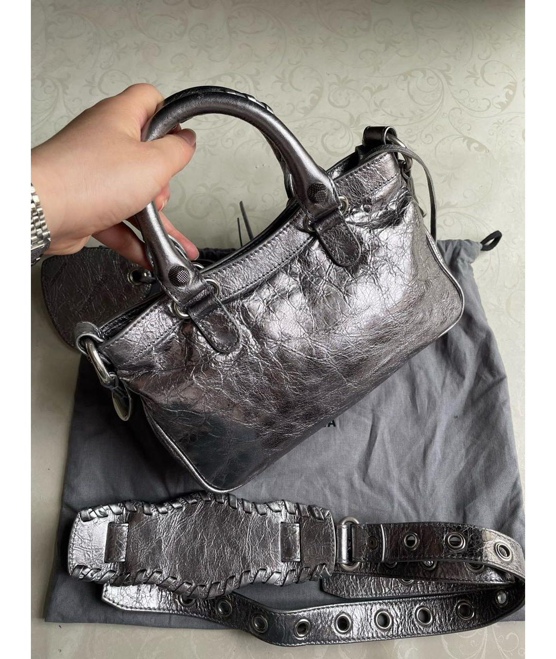 BALENCIAGA Серая кожаная сумка с короткими ручками, фото 4