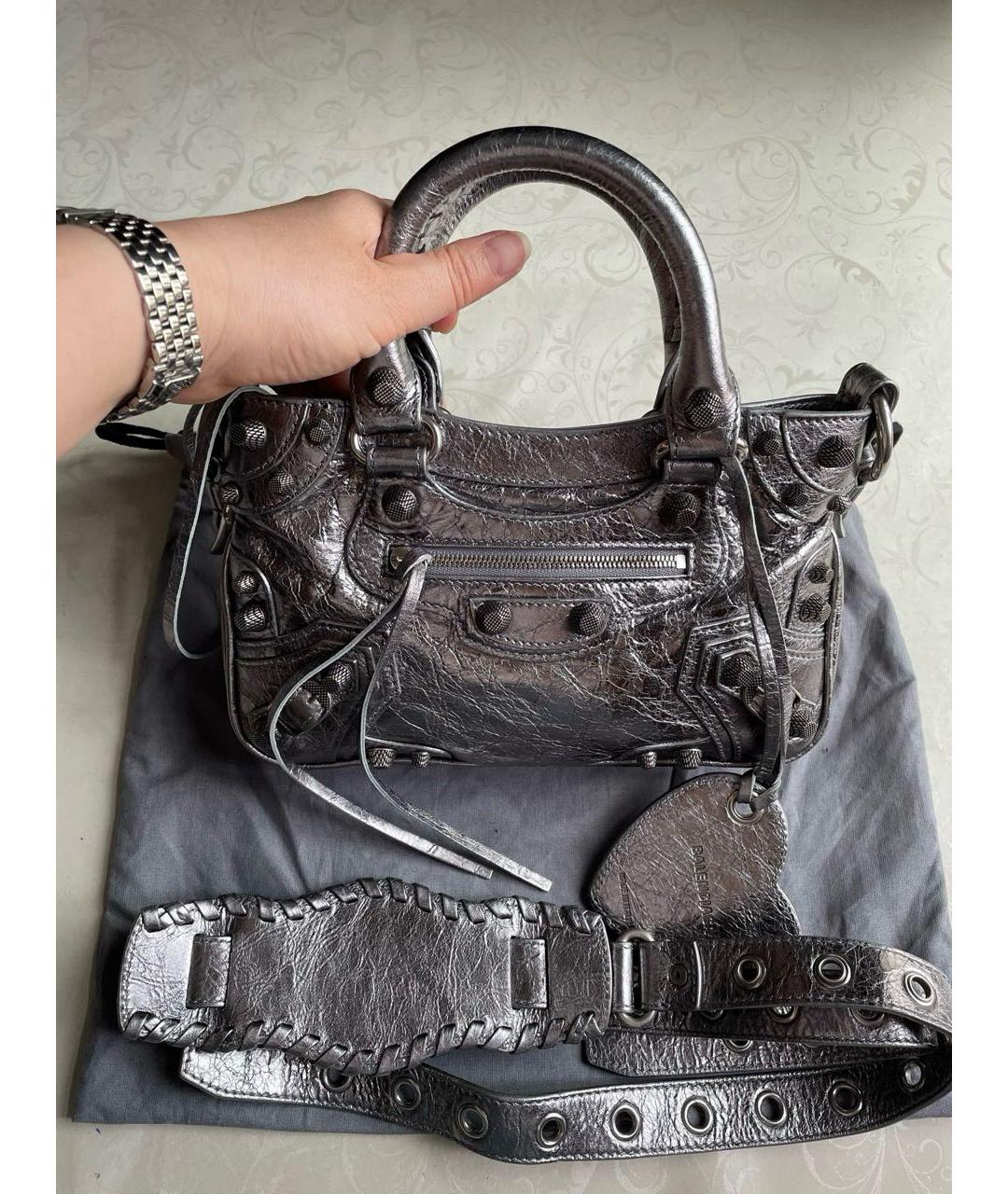 BALENCIAGA Серая кожаная сумка с короткими ручками, фото 7
