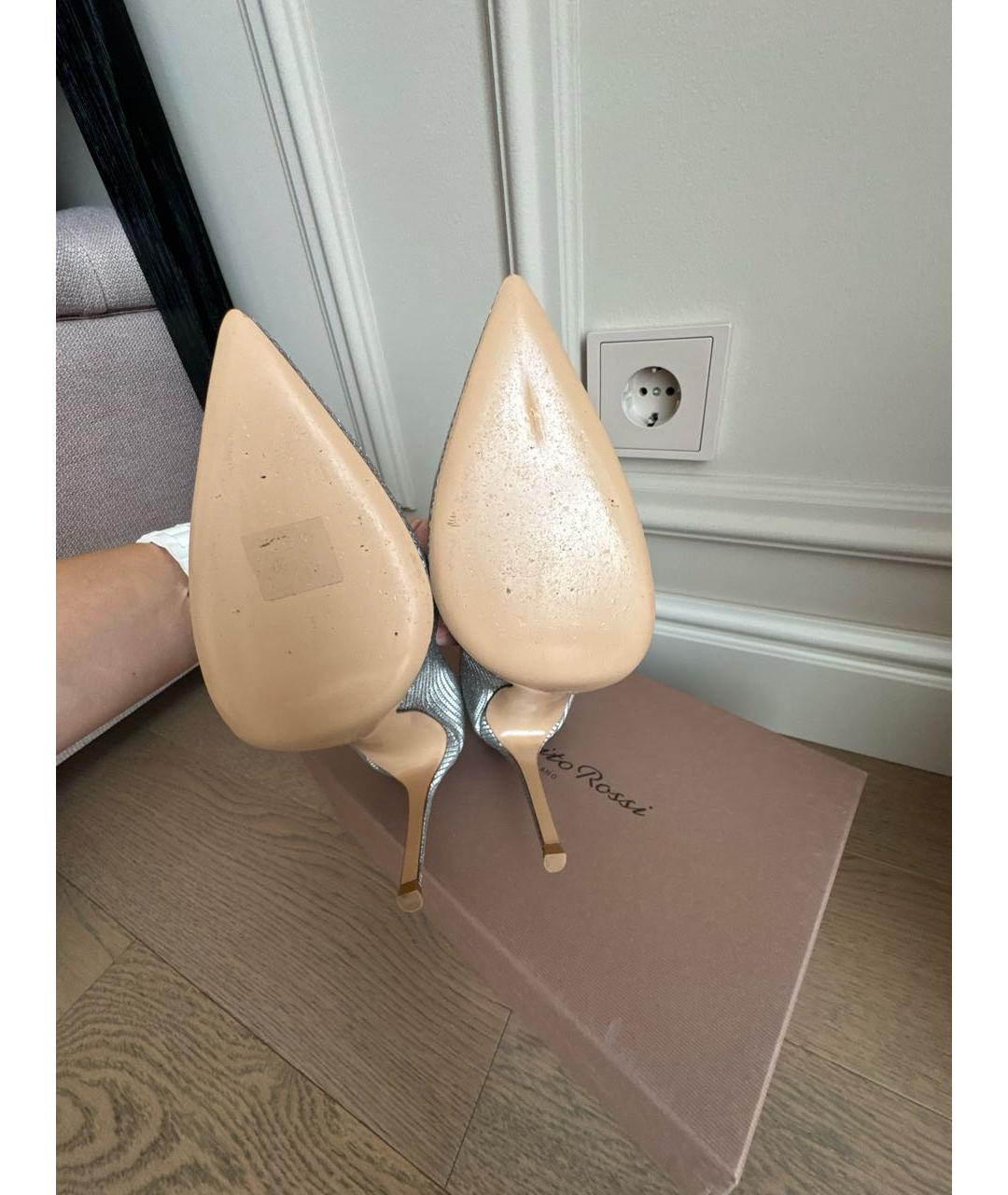 GIANVITO ROSSI Серебряные текстильные туфли, фото 7
