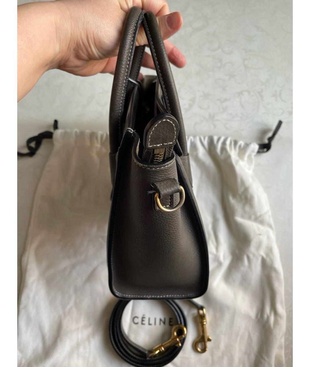 CELINE Антрацитовая кожаная сумка тоут, фото 8