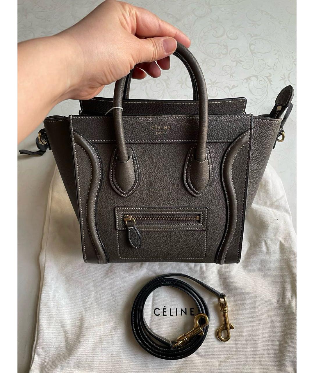 CELINE Антрацитовая кожаная сумка тоут, фото 3