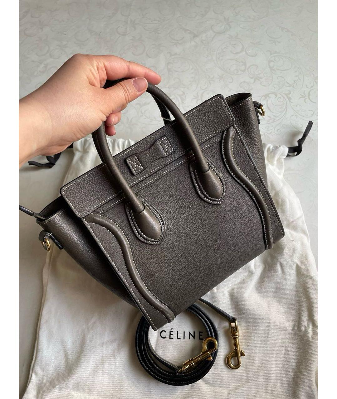 CELINE Антрацитовая кожаная сумка тоут, фото 5