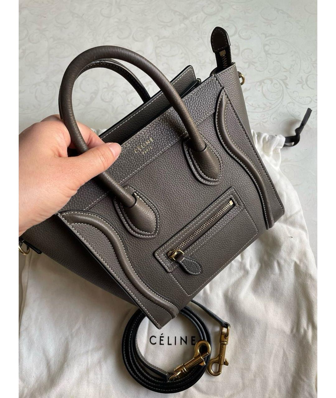 CELINE Антрацитовая кожаная сумка тоут, фото 4