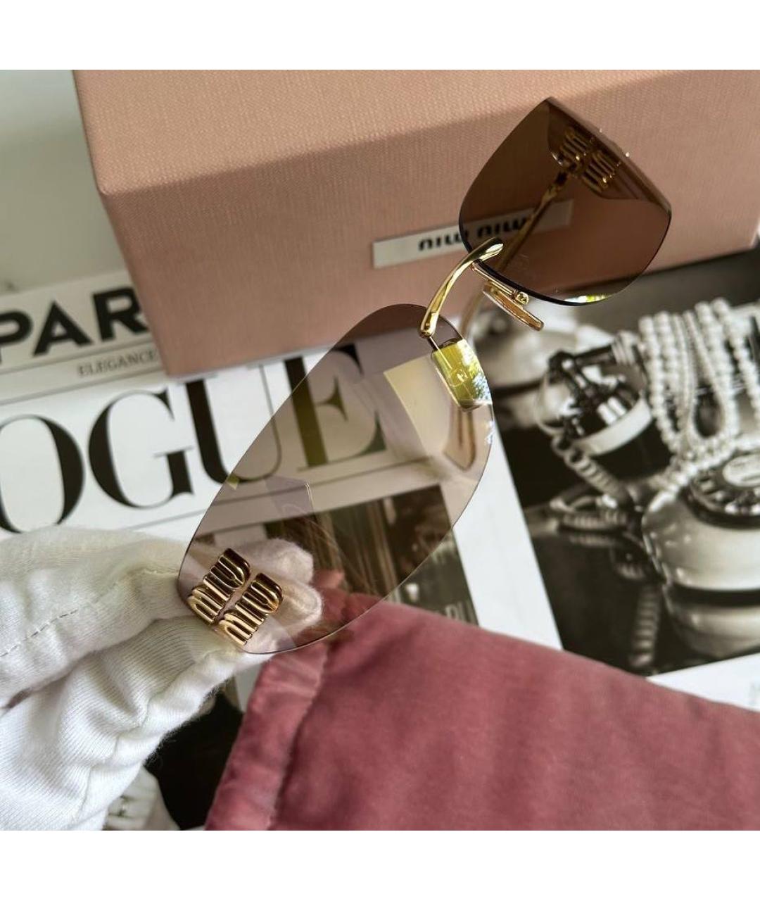 MIU MIU Бежевые металлические солнцезащитные очки, фото 2