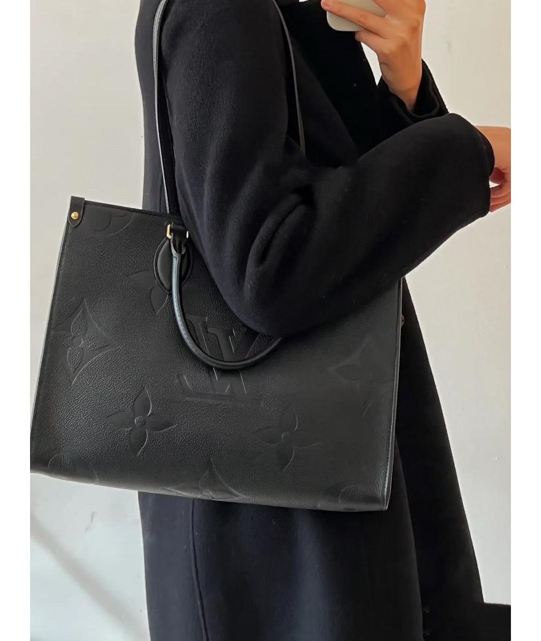 LOUIS VUITTON Черная кожаная сумка тоут, фото 3
