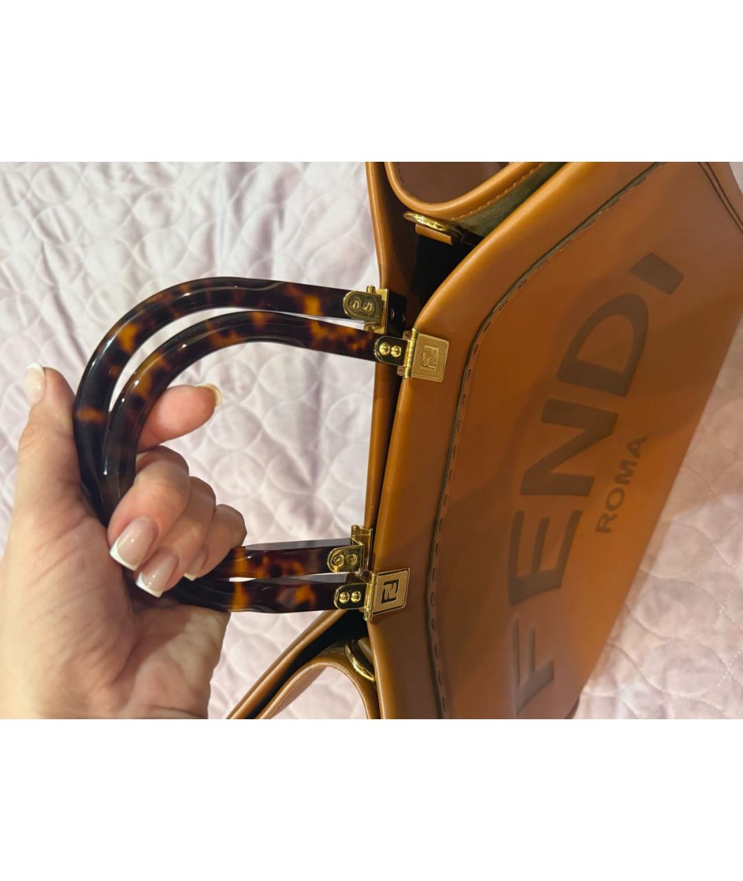 FENDI Оранжевая кожаная сумка тоут, фото 7