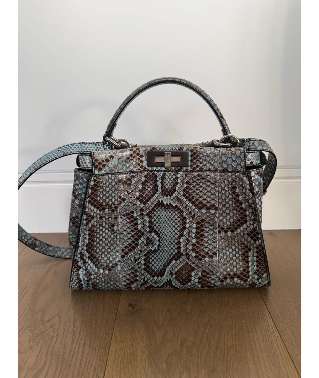 FENDI Синяя сумка с короткими ручками из экзотической кожи, фото 9