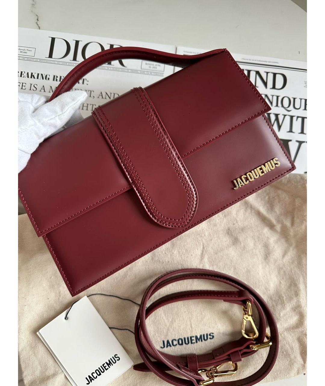 JACQUEMUS Бордовая кожаная сумка с короткими ручками, фото 5