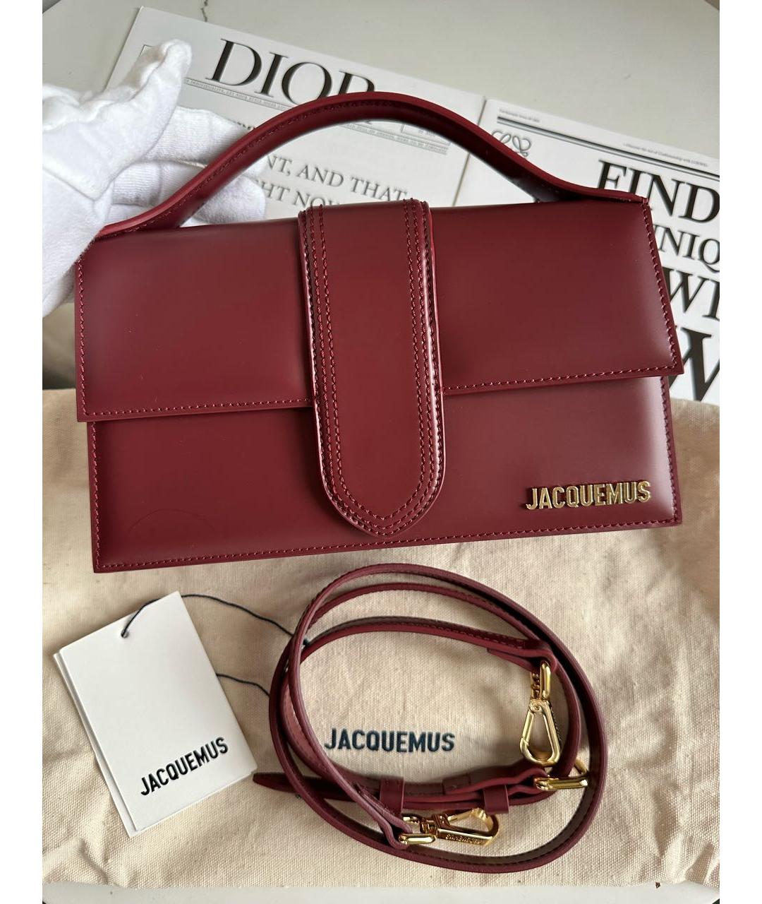 JACQUEMUS Бордовая кожаная сумка с короткими ручками, фото 2