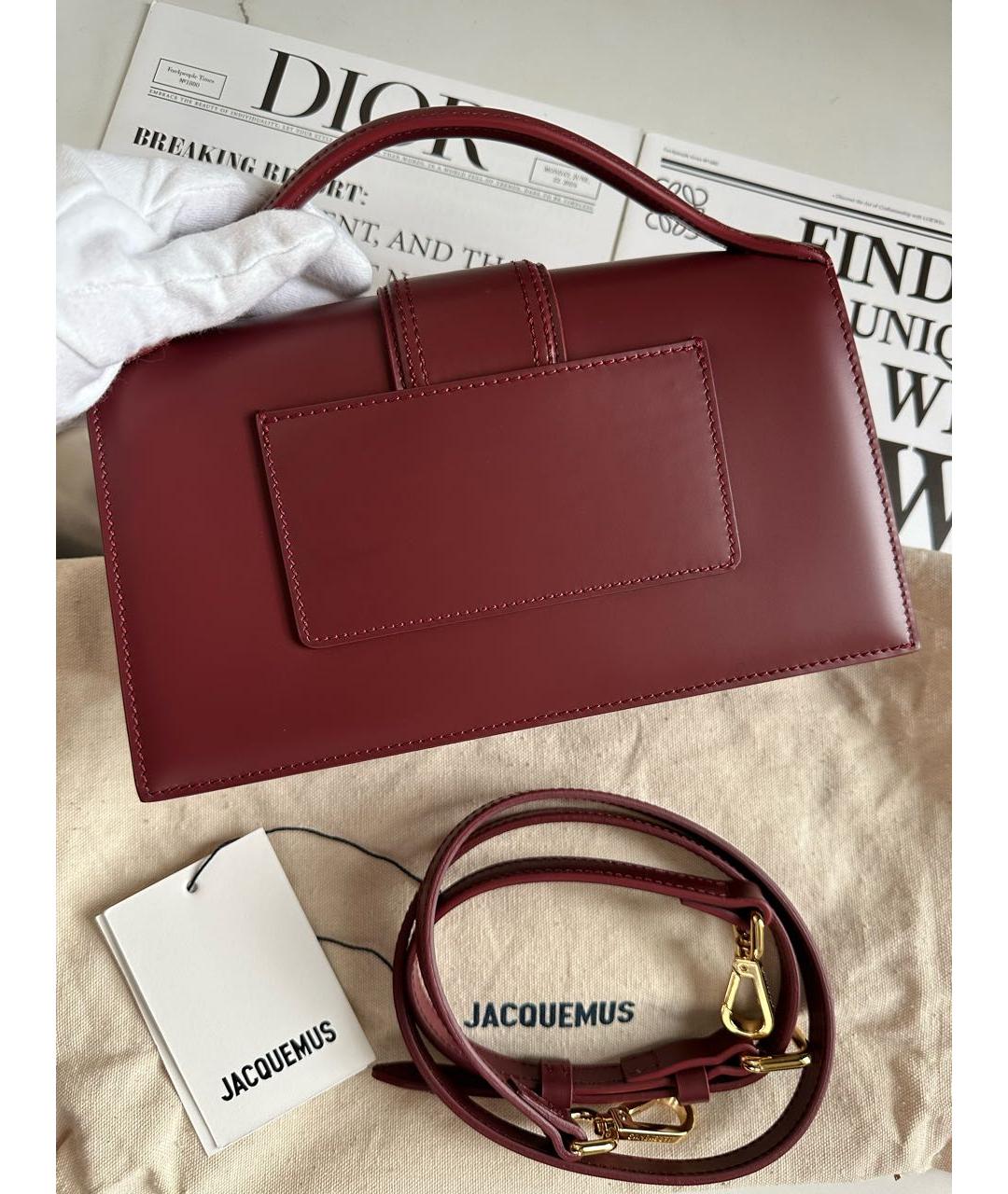 JACQUEMUS Бордовая кожаная сумка с короткими ручками, фото 3