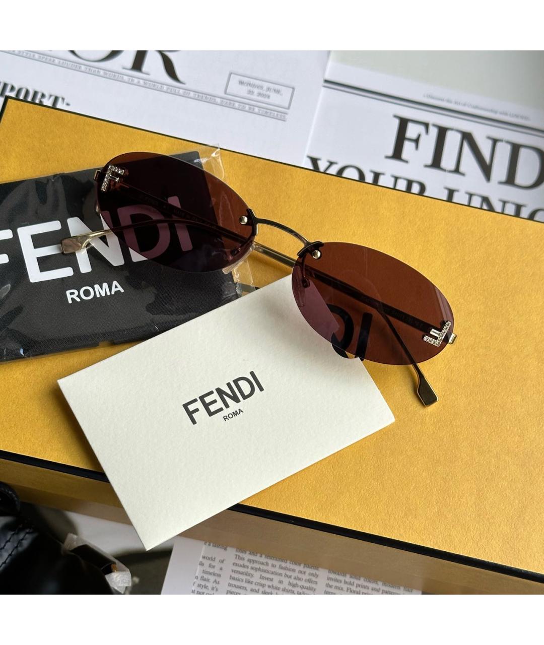 FENDI Бордовые металлические солнцезащитные очки, фото 5