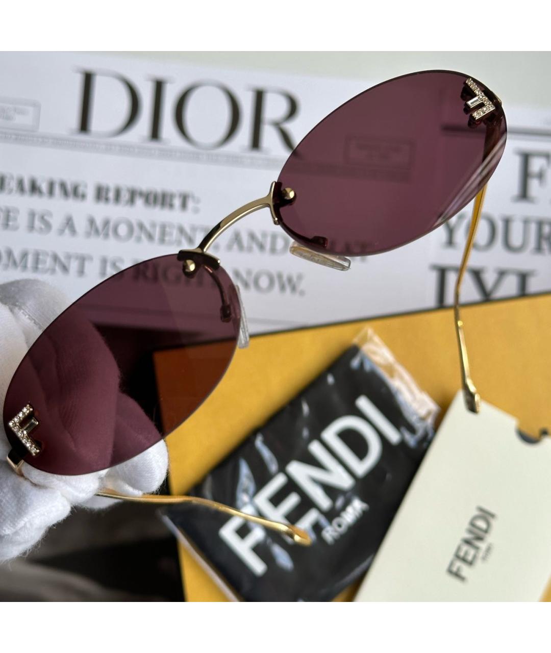 FENDI Бордовые металлические солнцезащитные очки, фото 2