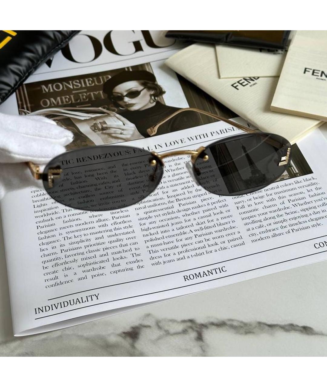 FENDI Черные металлические солнцезащитные очки, фото 6