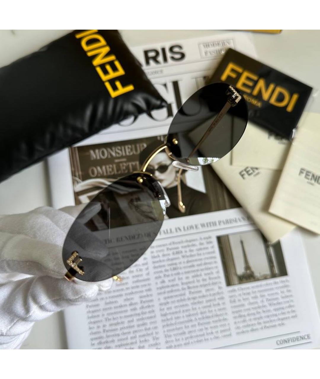FENDI Черные металлические солнцезащитные очки, фото 4