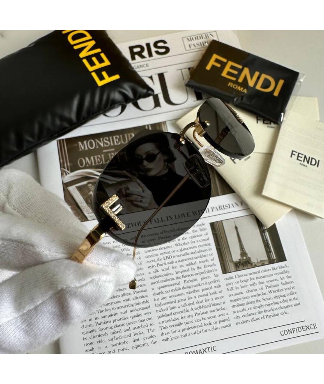FENDI Черные металлические солнцезащитные очки, фото 5