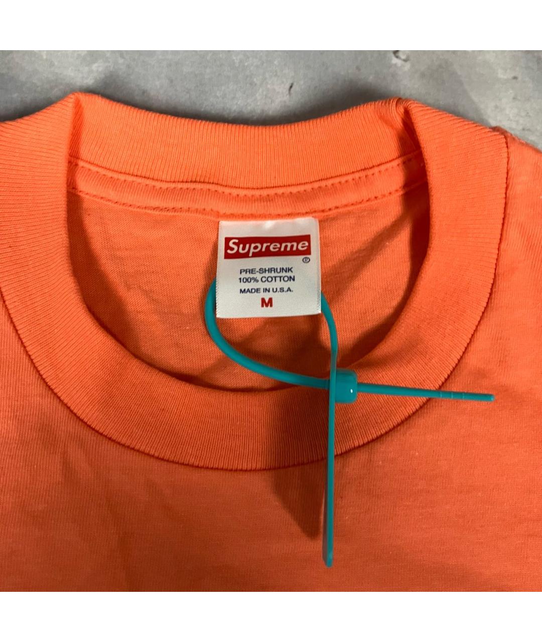 SUPREME Оранжевая хлопковая футболка, фото 3