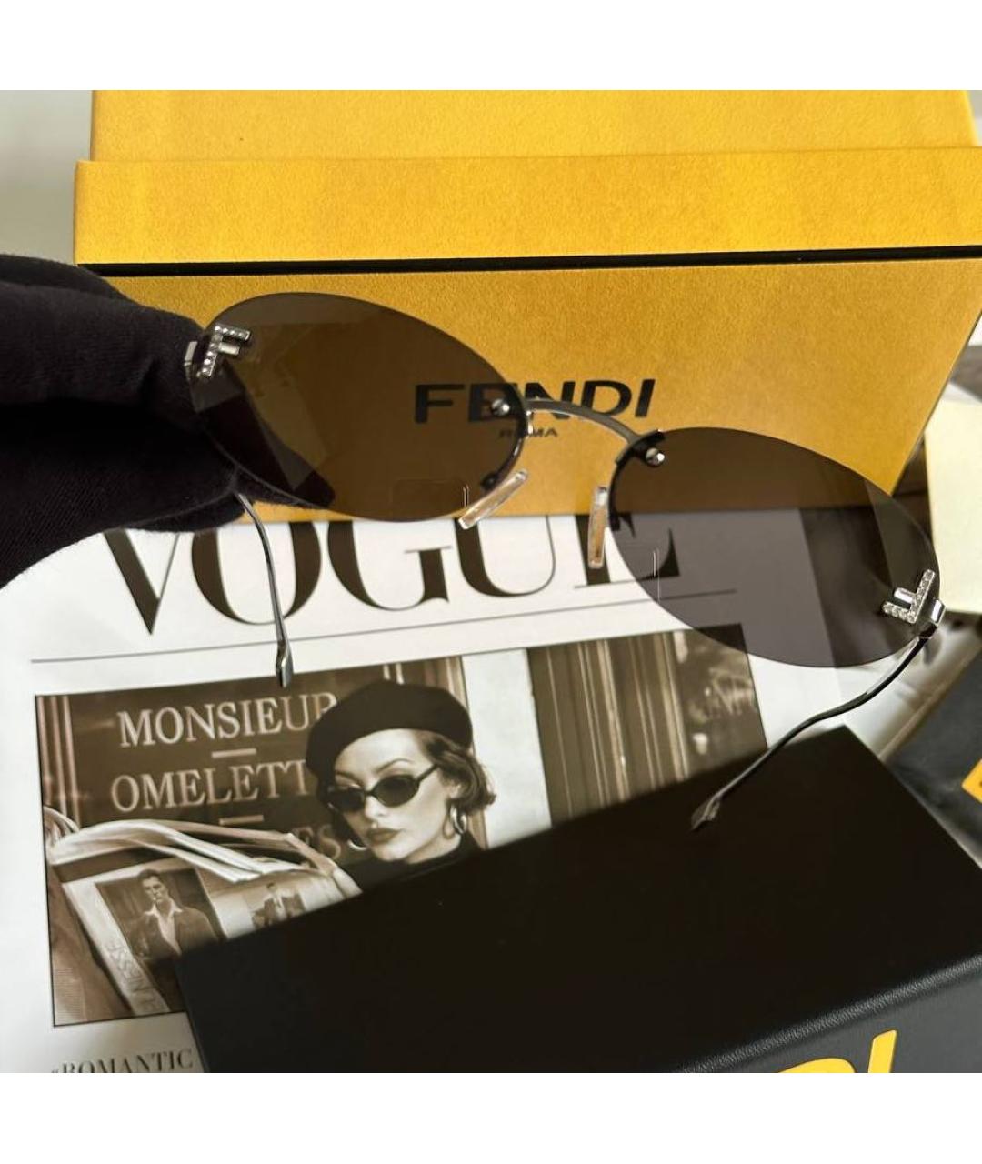 FENDI Антрацитовые металлические солнцезащитные очки, фото 2