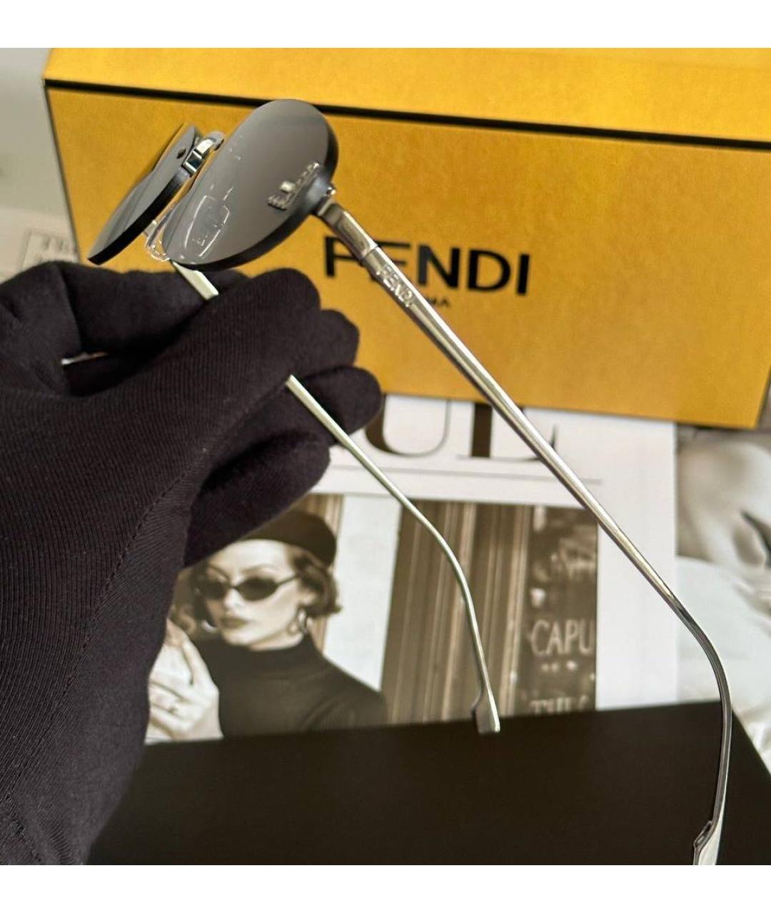 FENDI Антрацитовые металлические солнцезащитные очки, фото 4