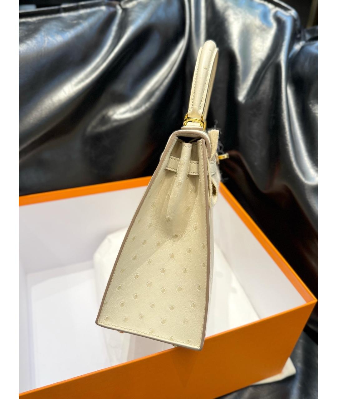 HERMES Белая сумка с короткими ручками из экзотической кожи, фото 6