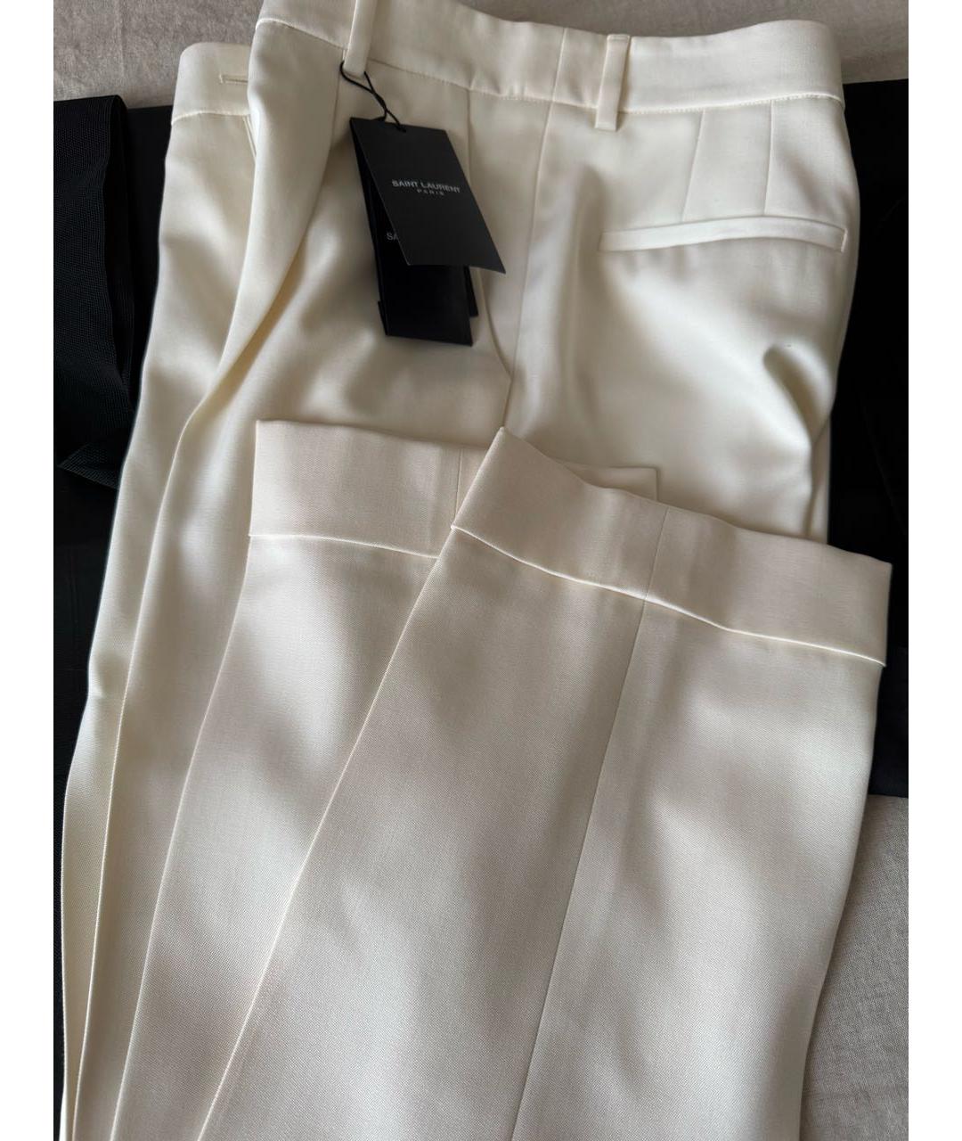 SAINT LAURENT Белые шерстяные прямые брюки, фото 5