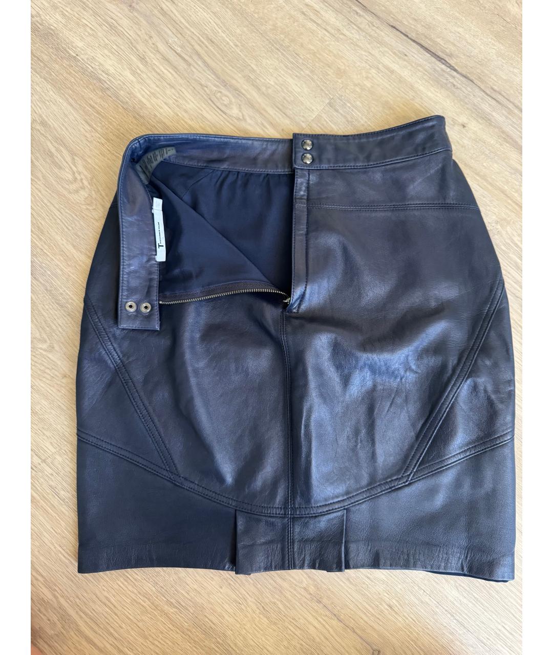 T BY ALEXANDER WANG Синяя кожаная юбка мини, фото 3