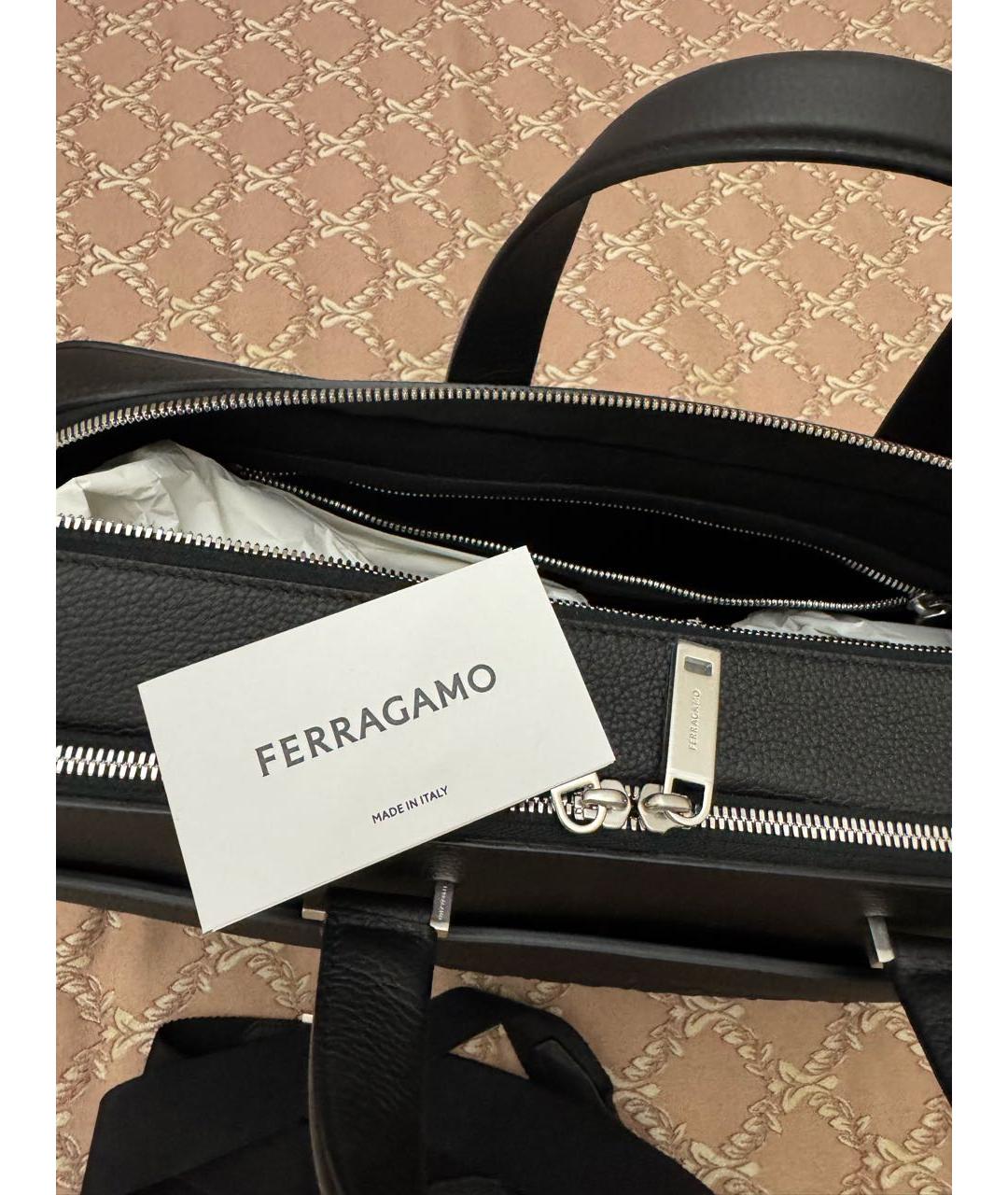 FERRAGAMO Черный кожаный портфель, фото 8