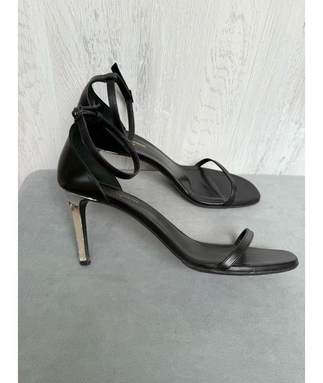 SAINT LAURENT Черные кожаные босоножки, фото 5