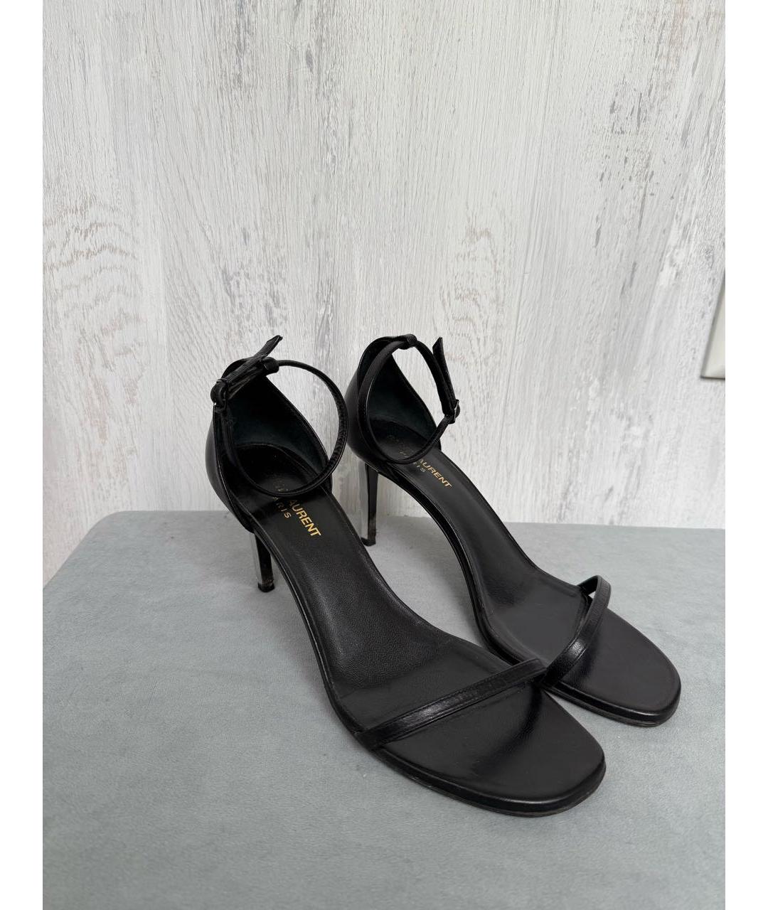 SAINT LAURENT Черные кожаные босоножки, фото 2