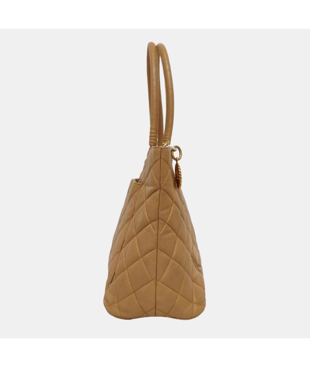 LOUIS VUITTON Бежевая кожаная сумка тоут, фото 3