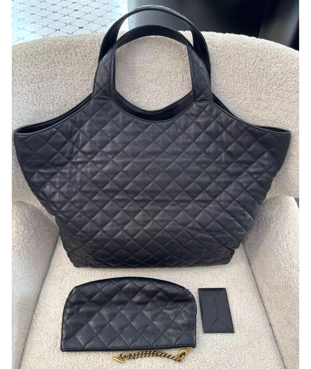 SAINT LAURENT Черная кожаная сумка тоут, фото 3