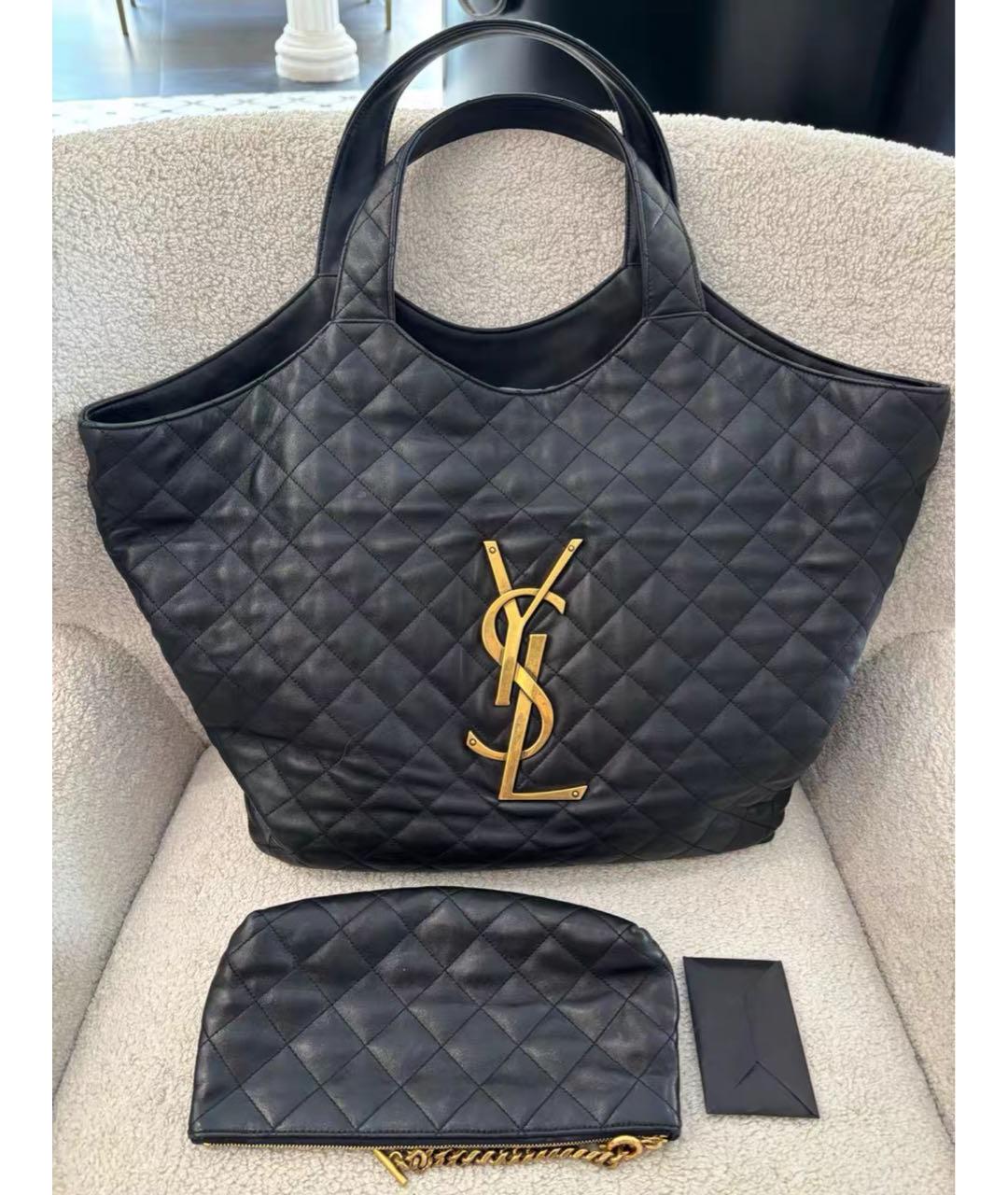 SAINT LAURENT Черная кожаная сумка тоут, фото 2