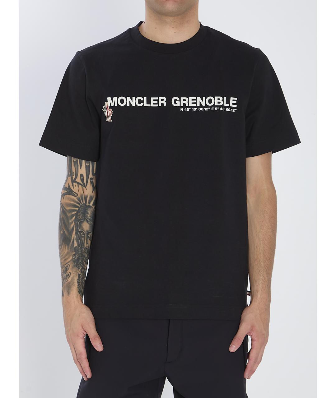 MONCLER GRENOBLE Черная хлопковая футболка, фото 2