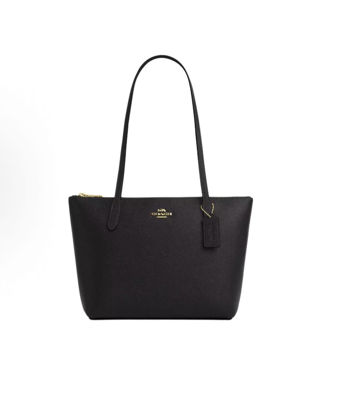 COACH Черная кожаная сумка тоут, фото 5