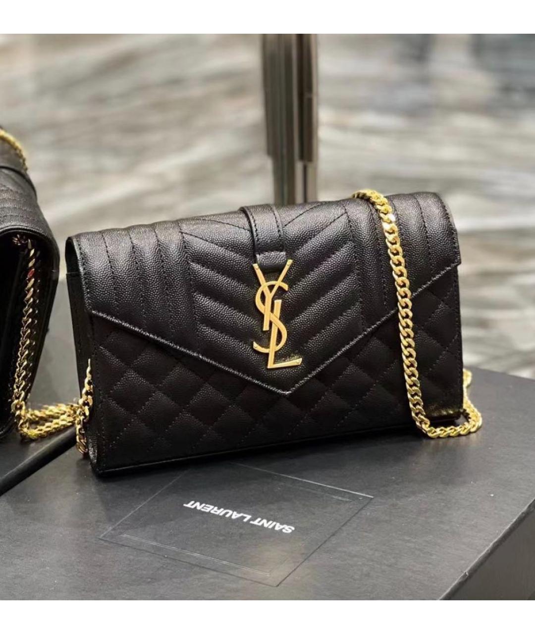 SAINT LAURENT Черная кожаная сумка через плечо, фото 2