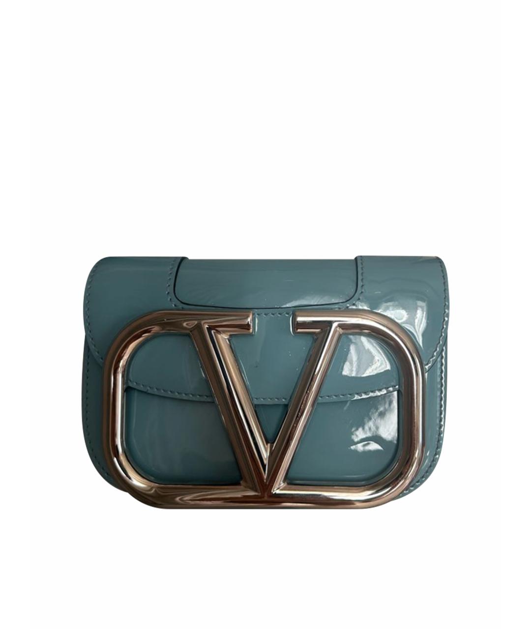 VALENTINO Голубая сумка через плечо из лакированной кожи, фото 1