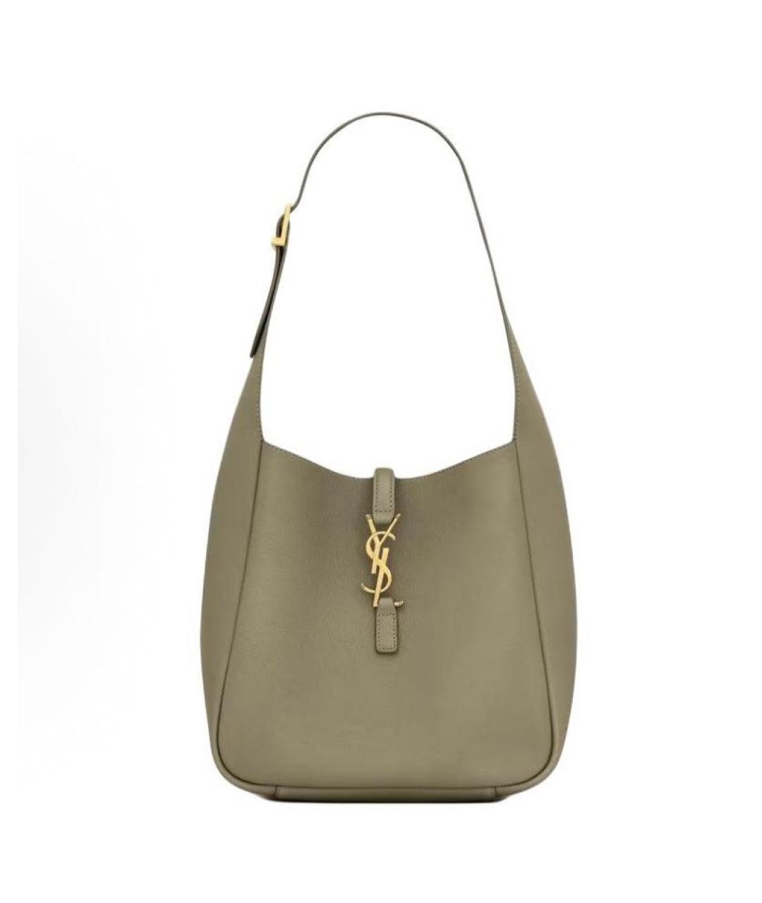 SAINT LAURENT Хаки кожаная сумка тоут, фото 5